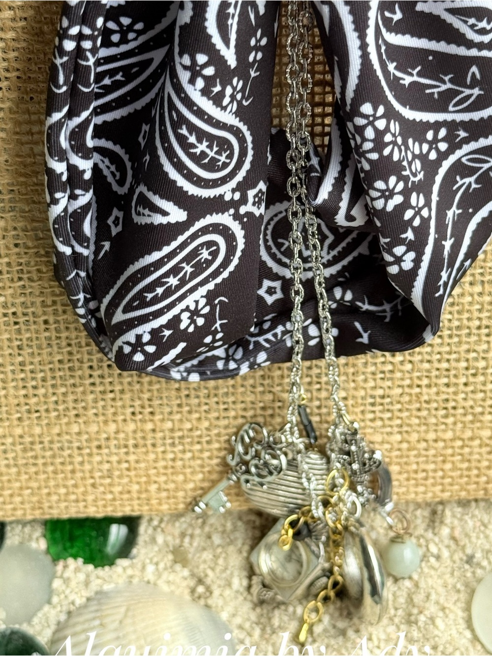 AMERICANA + Black paisley bandanna charms  necklace - Picture 9 of 13
